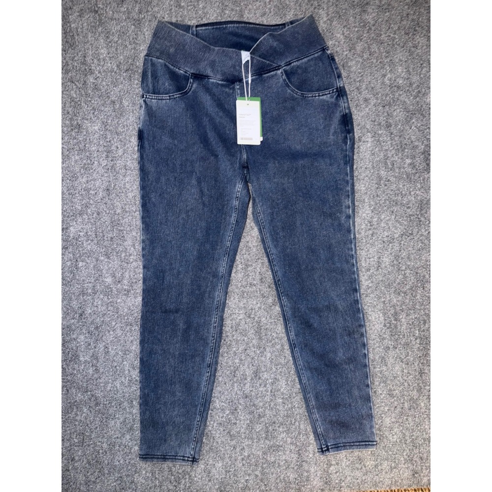 Halara Flex Denim Crossover High Waisted 7/8 Leggings Dark Wash Blue Large NWT
